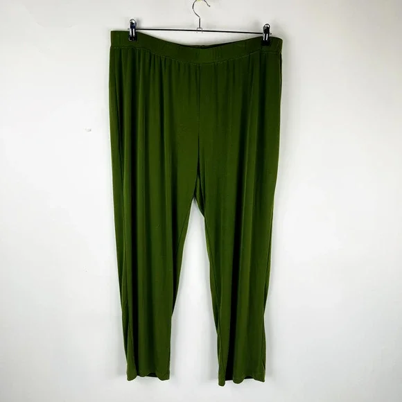 Susan Graver Sz 3XT Tall Plus Liquid Knit Pull On Wide Leg Pants Green - Picture 2 of 10